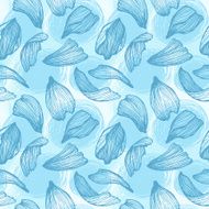 Hand drawn vector seamless pattern - rose petals Blue background N2