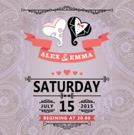 Wedding invitation with paisley lace Stylized heart of wedding
