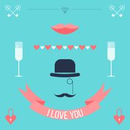 wedding collection romantic decorative elements isolated on stylish blue background