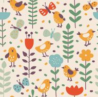 Seamless vector pattern with chicken and flowers N2