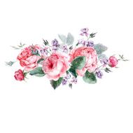Classical vintage floral greeting card watercolor bouquet of English roses N2