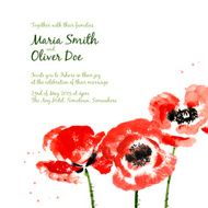 Vector background with red watercolor poppies N3