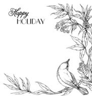 Bird on branch with leaves and flowers