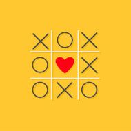 Tic tac toe game with cross and red heart sign