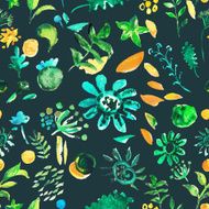 Dark floral bright colorful decorative watercolor illustration
