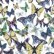 Beautiful colorful summer watercolor butterflies seamless pattern N3