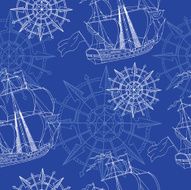 Seamless pattern with ships and compass