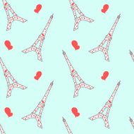 eiffel tower love heart romantic seamless pattern N2