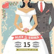 Retro wedding invitation Bride groom decor elements