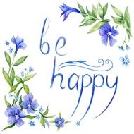 Watercolor Floral Frame with Be Happy Lettering N2