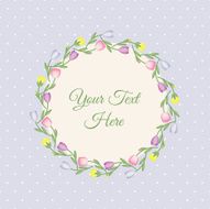 Vector floral frame with flowers on polka dots background