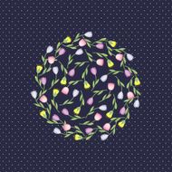 Abstract floral circle on polka dots background
