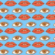 Sketch lips and eye in vintage style