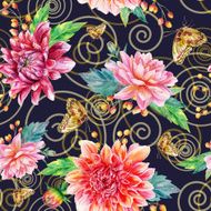 Vector seamless pattern with red dahlia N3