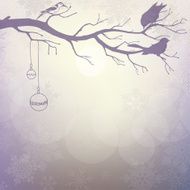 Light winter background with silhouette of branch birds N2
