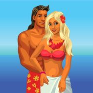 Hot Bikini couple on the beach Vector illustration