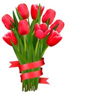 Celebration background with red tulips and ribbons Vector