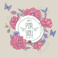 Summer Vintage Greeting Card with Blooming Poppies N3