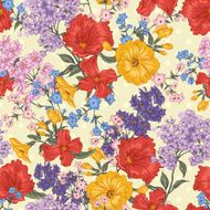 Beautiful Seamless Background with Spring and Summer Flowers
