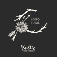 Rustic premade typographic logo with flowers branches and arrows