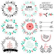 Romantic hand drawn collection of laurels wreaths and floral elements N17