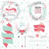 Romantic hand drawn collection of laurels wreaths and floral elements N18