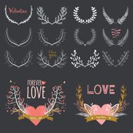 Romantic hand drawn collection of laurels wreaths and floral elements N20