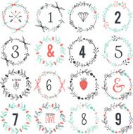 Romantic hand drawn collection of laurels wreaths and floral elements N21
