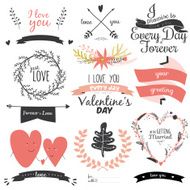 Romantic hand drawn collection of laurels wreaths and floral elements N24