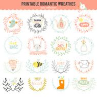 Romantic hand drawn collection of laurels wreaths and floral elements N26