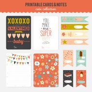 Set of cards notes and stickers with cute illustrations N45