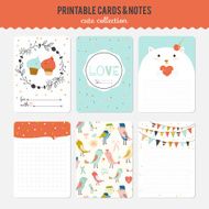Set of cards notes and stickers with cute illustrations N46