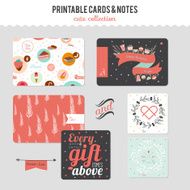 Set of cards notes and stickers with cute illustrations N48