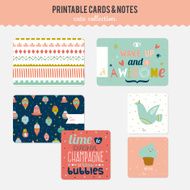 Set of cards notes and stickers with cute illustrations N49