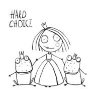 Princess Making Choice between Two Prince Frogs Coloring Page N2