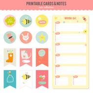 Set of cards notes and stickers with cute illustrations N56
