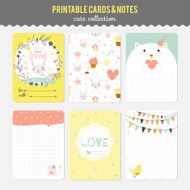 Set of cards notes and stickers with cute illustrations N68