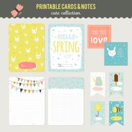 Set of cards notes and stickers with cute illustrations N69