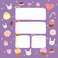 Set of cards notes and stickers with cute illustrations N74