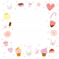 Set of cards notes and stickers with cute illustrations N75