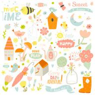 Cute print illustration with spring ans summer elements N4