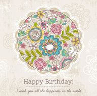 Birthday card with big round of spring flowers vector N2