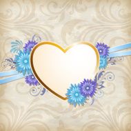 Golden heart and blue flowers