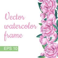 PriFloral Watercolor Border with Peony flowers and leavesnt