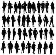 people walking silhouette vector black