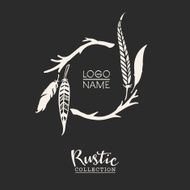 Rustic premade typographic logo with branches and feather