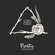 Rustic premade typographic logo with flowers branches and feathers N2