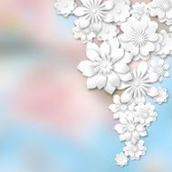 white 3d flowers on abstract blurred background