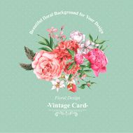 Vintage Watercolor Greeting Card with Blooming Flowers Roses Wildflowers and N2