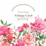 Vintage Watercolor Greeting Card with Blooming Flowers Roses Wildflowers and N3